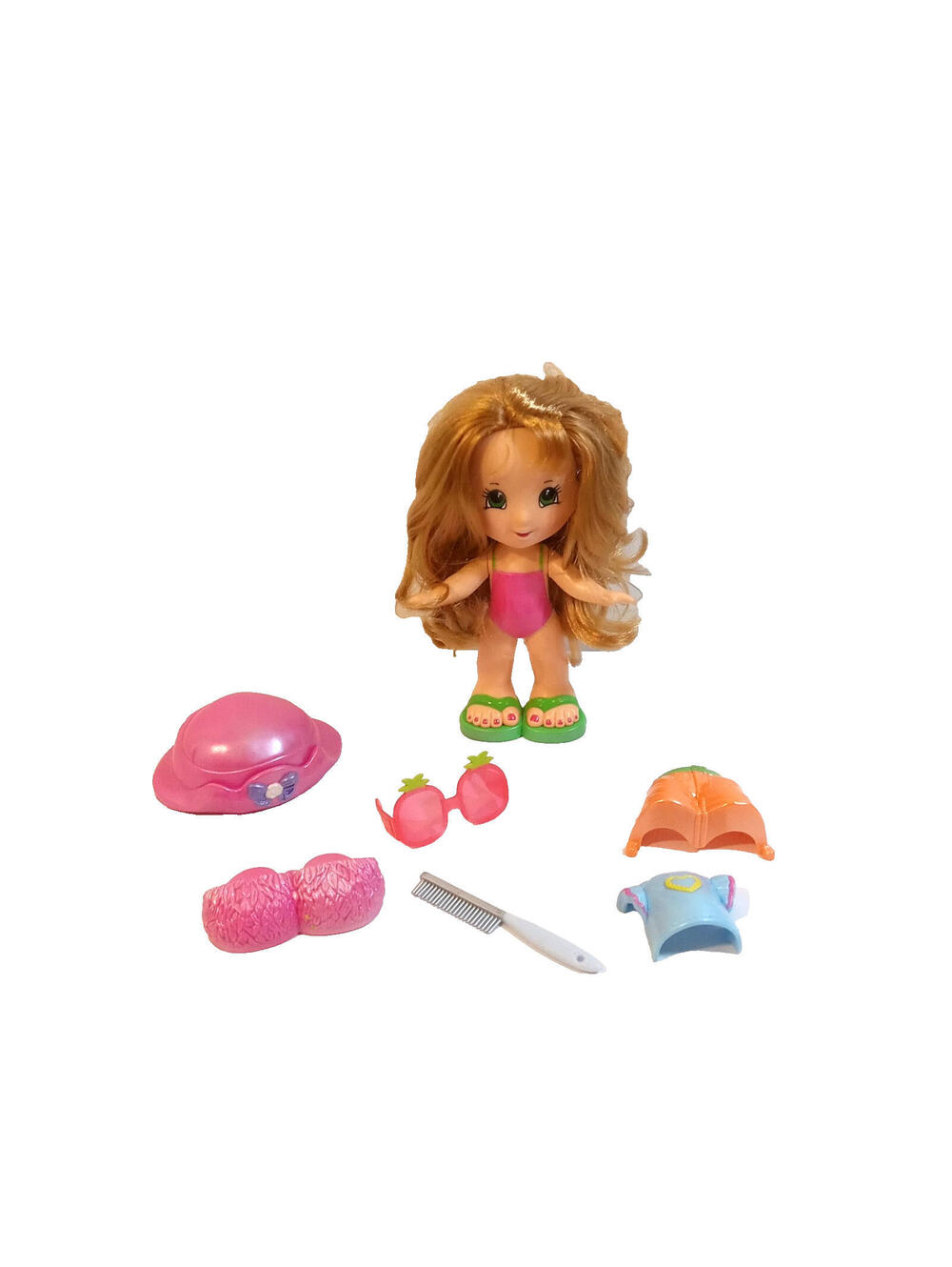 Fisher Price Snap N Style Doll 6 Accessories Hat Shoes Top Shorts Shades Comb